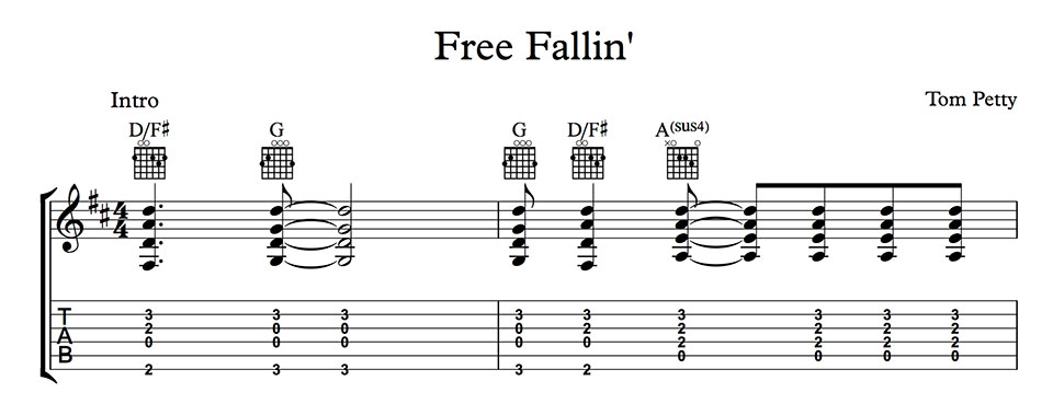 Intro of Free Fallin' for Fingerstyle guitar