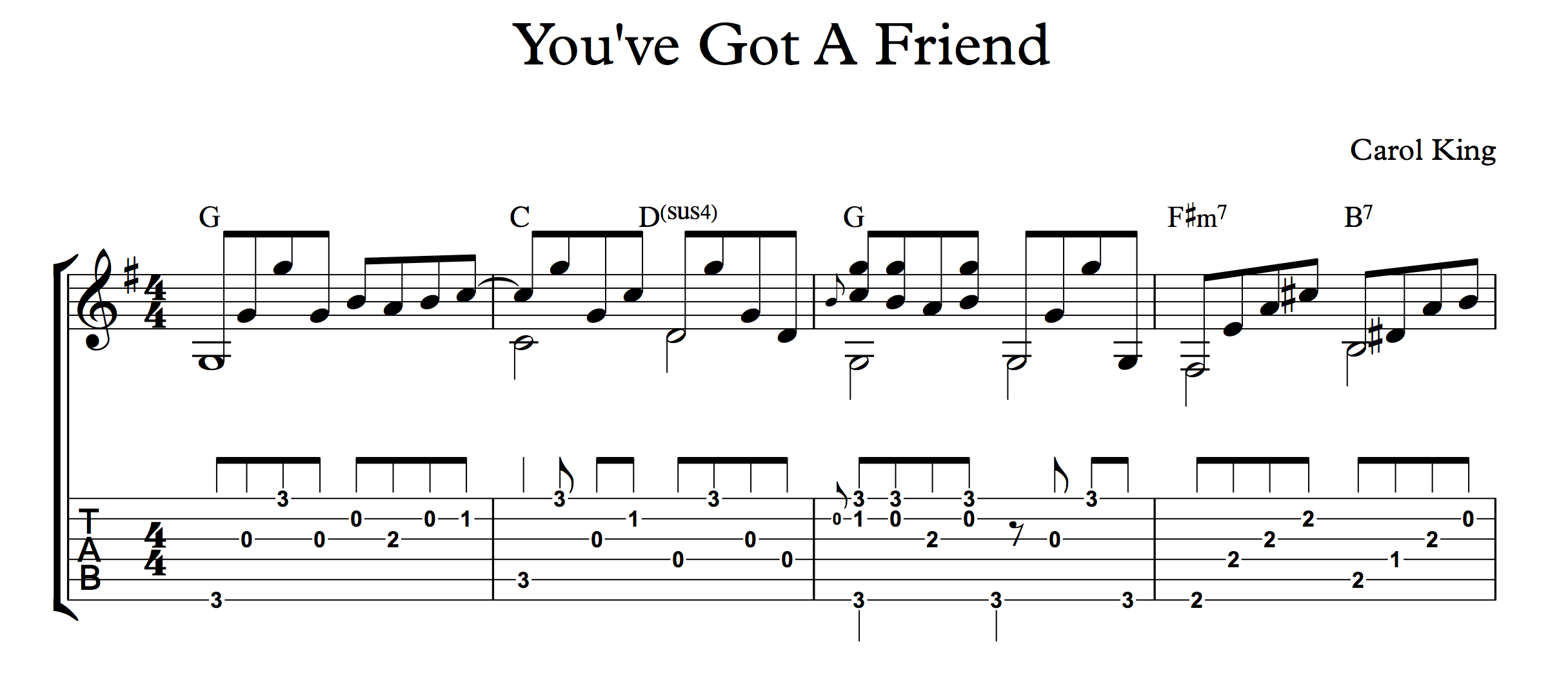 partition guitare you've got a friend