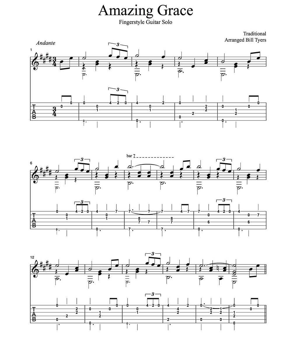 Amazing Grace - Arranged for fingerstyle Guitar by Bill Tyers Amazing Grace - Arranged for fingerstyle Guitar by Bill Tyers