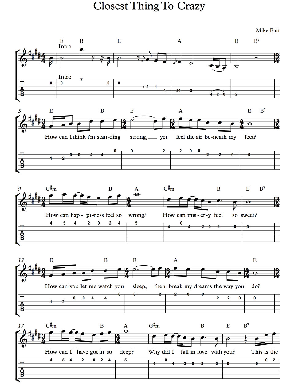 The Closest Thing To Crazy Katie Melua Guitar Chords Lead Sheet And Lyrics